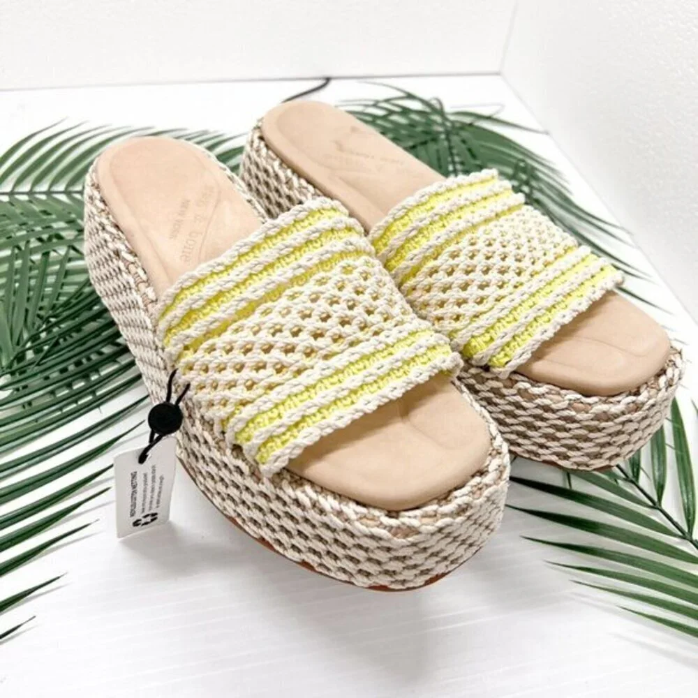 Rag & Bone Logan Cream/Yellow Crochet Flatform Wedge Slide Sandals Size 38